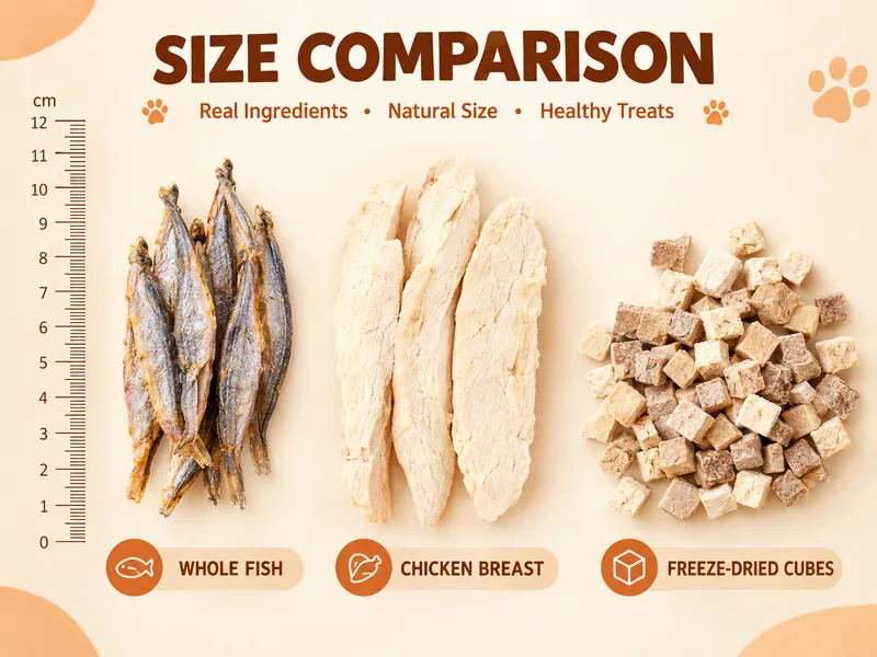 Freeze Dried grading comparison against a scale reference